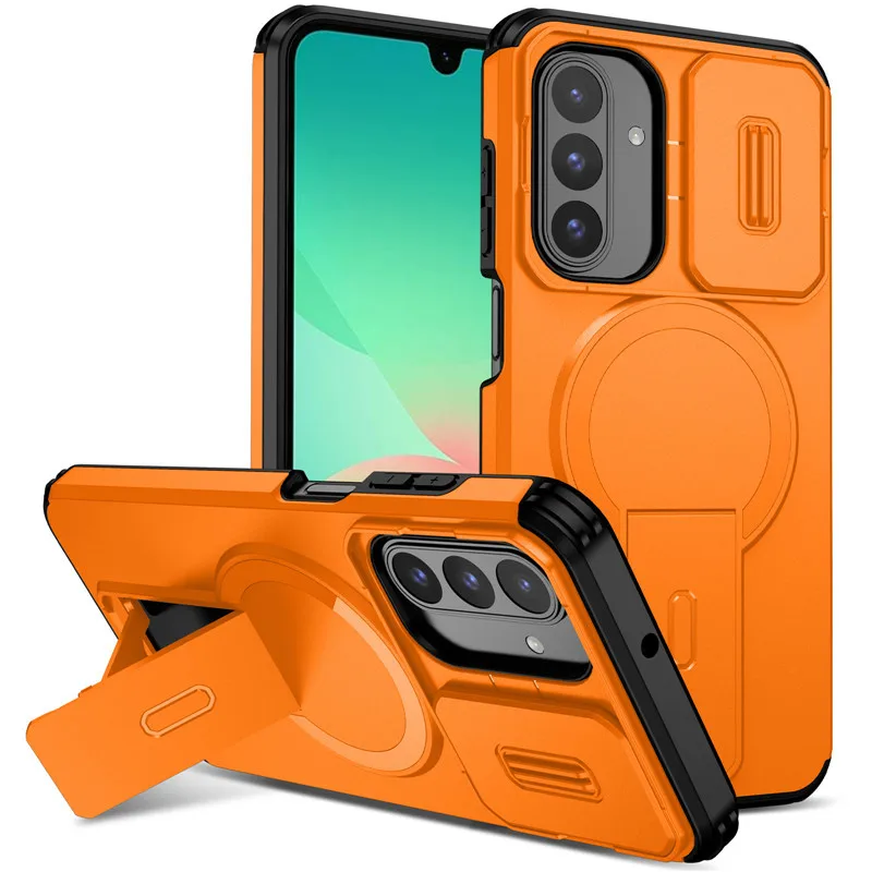 Back Hide Stand Solid Color Phone Case for Samsung Galaxy S24 Plus S25 Ultra A16 A36 A56 A26 A17With Support Wireless Charging