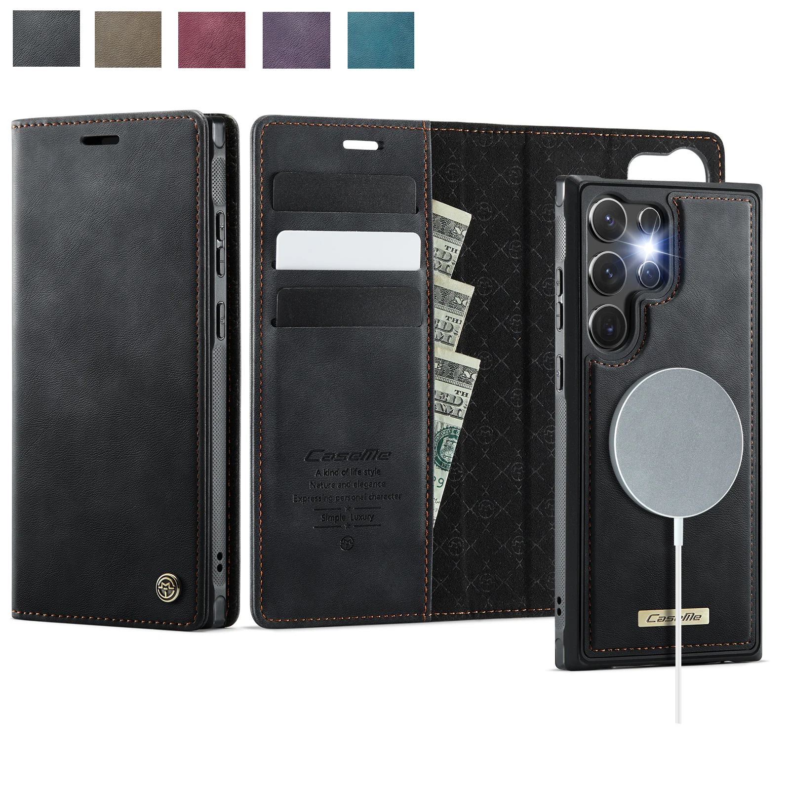 Caseme-C49 Magnetic Wireless Charging Detachable Wallet Phone Case for Samsung Galaxy S20 S21 S22 S23 S24 S25 S25 Plus S26Ultra