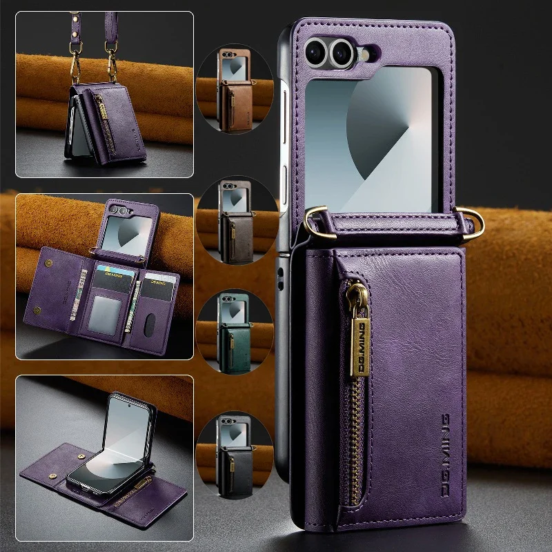 Zipper Magnetic Wallet Card Cover With Phone Case for Samsung Galaxy Z Flip6/Z Flip5/Z Flip4/Z Flip3