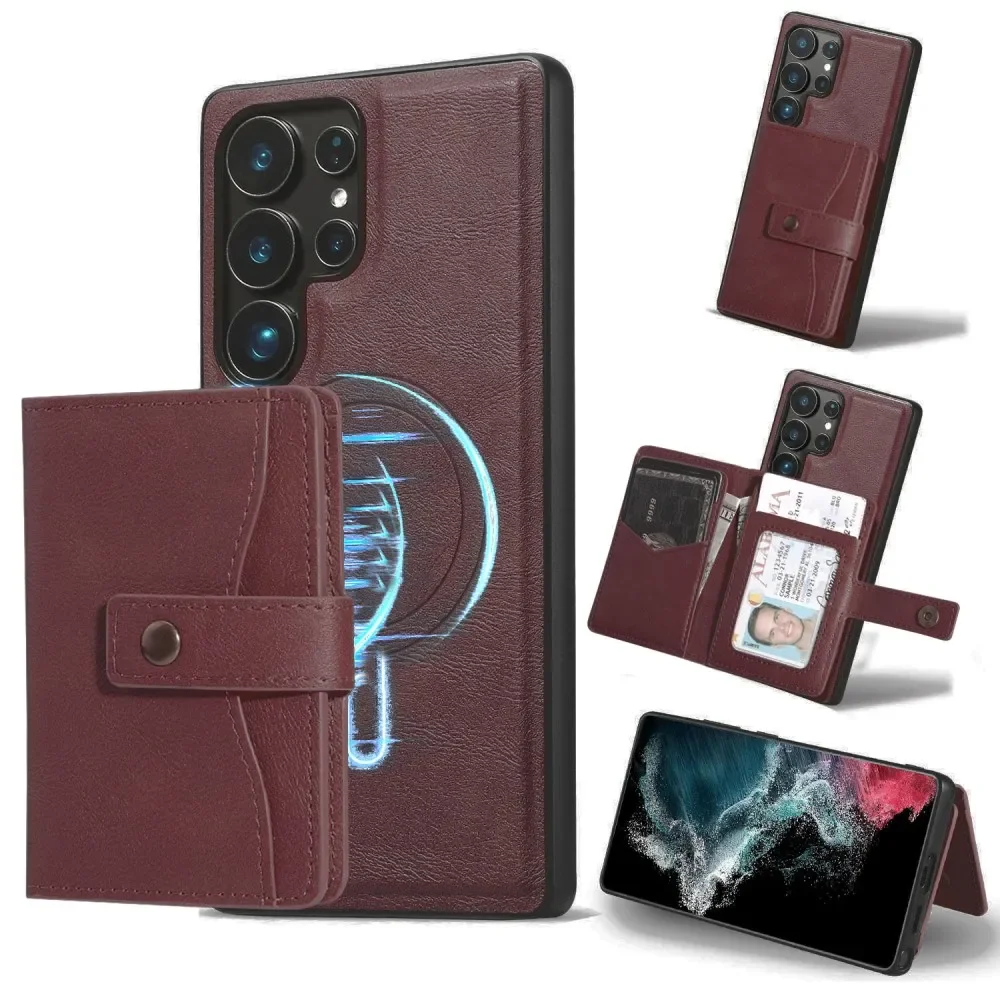 Classic Leather Phone Case For Samsung Galaxy A14 A15 A16 A34 A35 A36 A52 A53 A54 A55 A56 Detachable Magnetic Button Card Cover