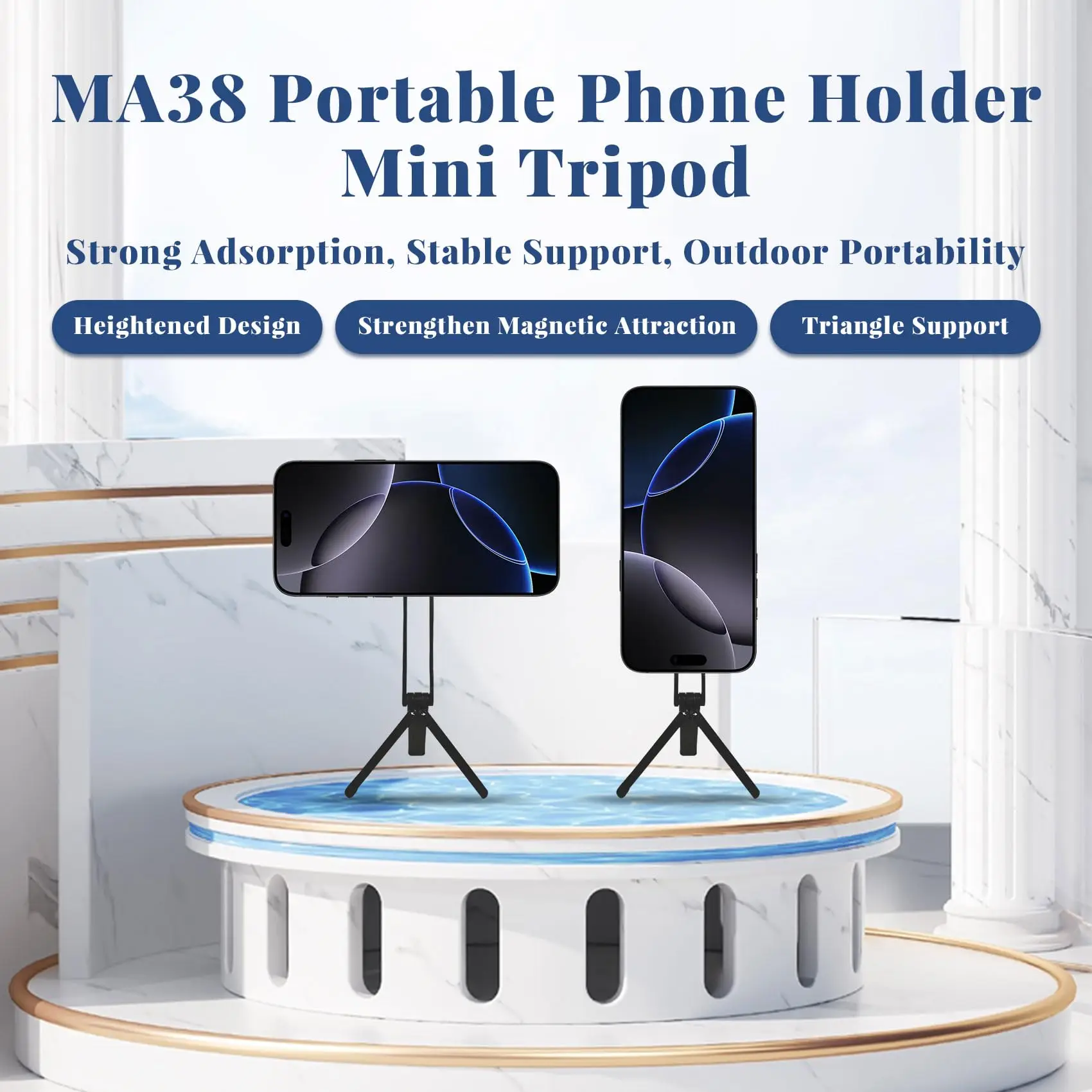 5-in-1 Magnetic Phone Tripod Alloy Portable Dual-sided Magnetic Tripod Desk Mount Phone Handle Holder or iPhone Samsung Android
