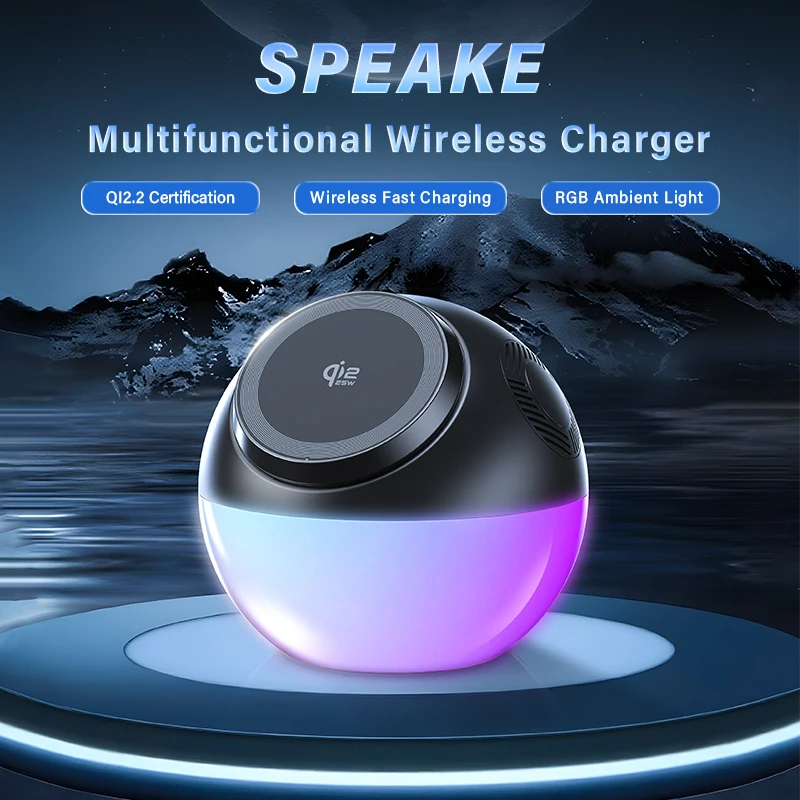 2-in-1 Bluetooth Speaker Wireless Charger RGB Ambient Light Fast Charging For iPhone Android Desktop Speaker Home Office Bedroom