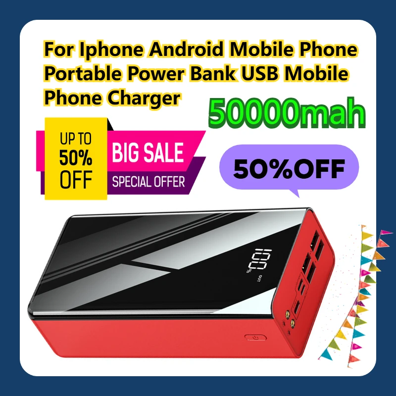 For Iphone Android Mobile Phone 50000mah Portable Power Bank USB Mobile Phone Charger