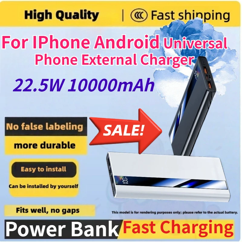 New 10000mAh 22.5W  Portable Mobile Power Bank High Speed Fast Charging Universal Phone External Charger for IPhone Android