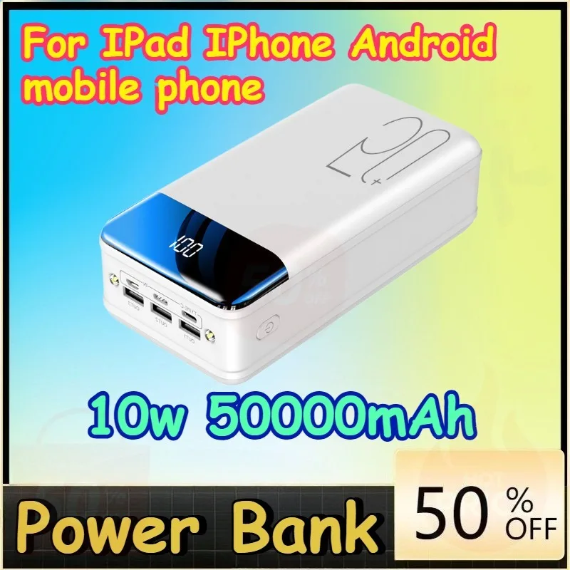 10W 50000mAh Power Bank Large capacity Powerbank Portable Charger External Battery for IPad IPhone Android mobile phone