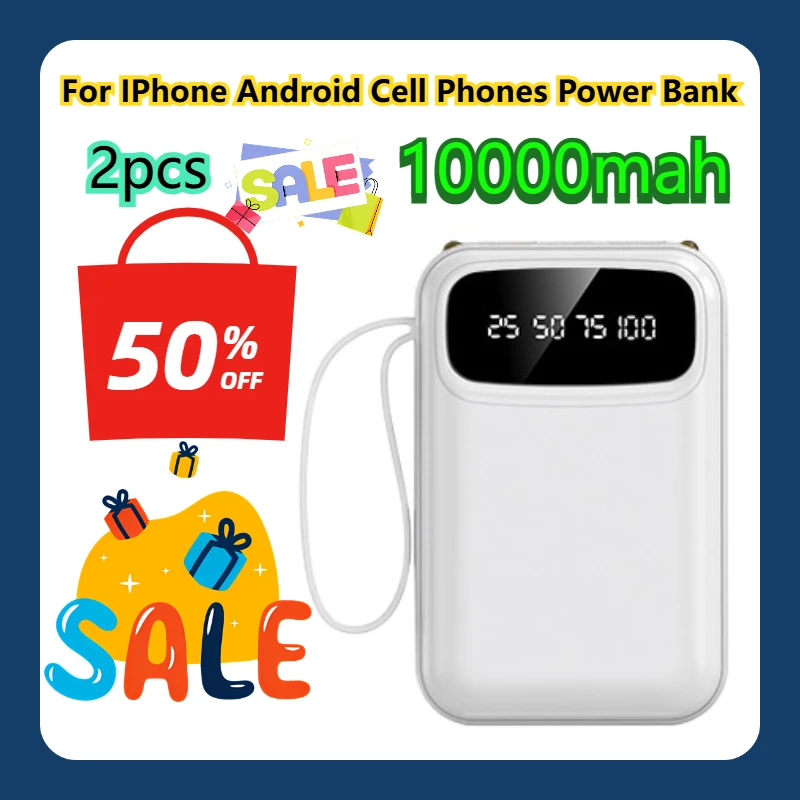 For IPhone Android Cell Phones 10000mAh Power Bank 2pcs