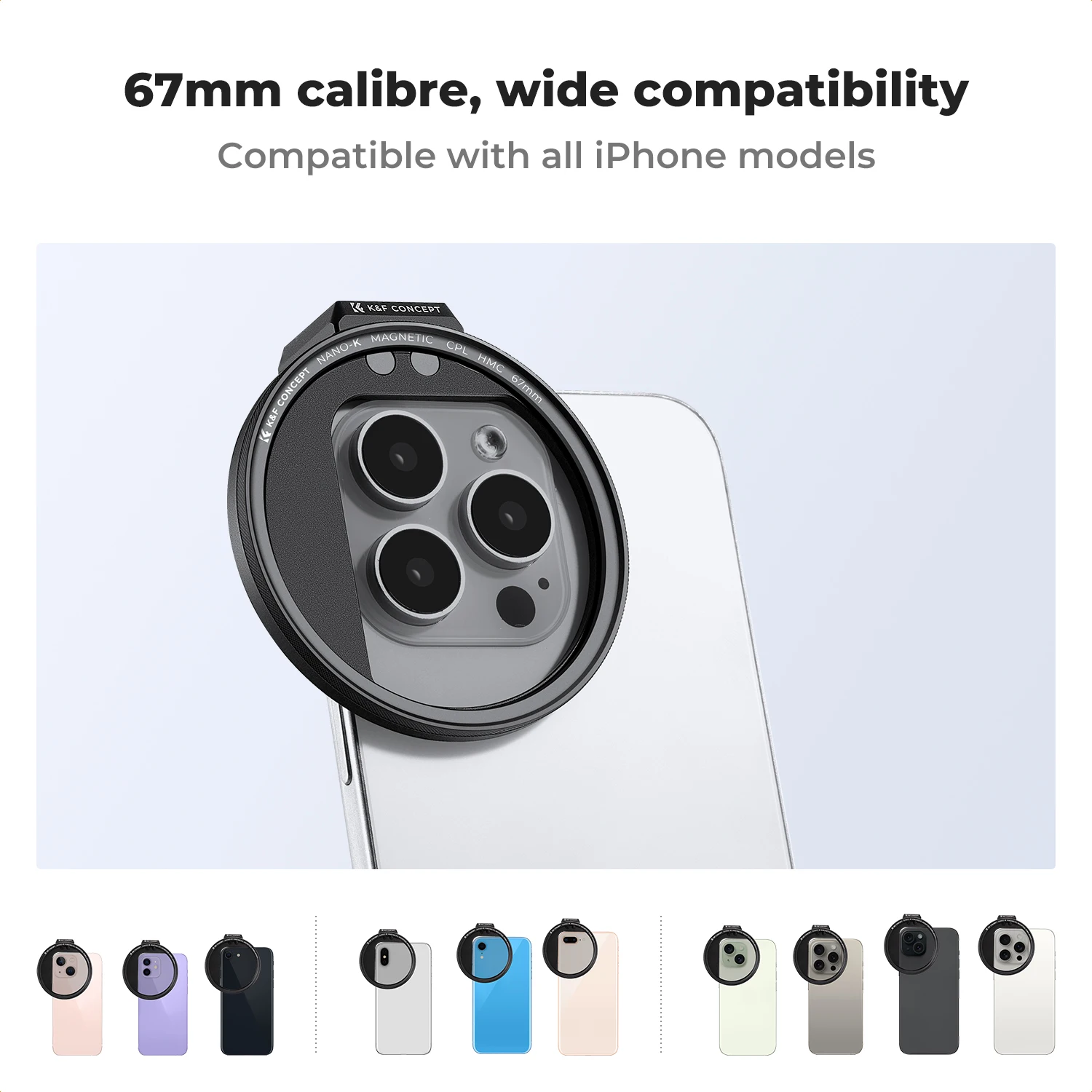 K&F CONCEPT 67mm CPL  Magnetic Phone Lens Filter Kit with Clip Magnetic Adapter Ring Cold Shoe Locking Knob for iPhone Samsung