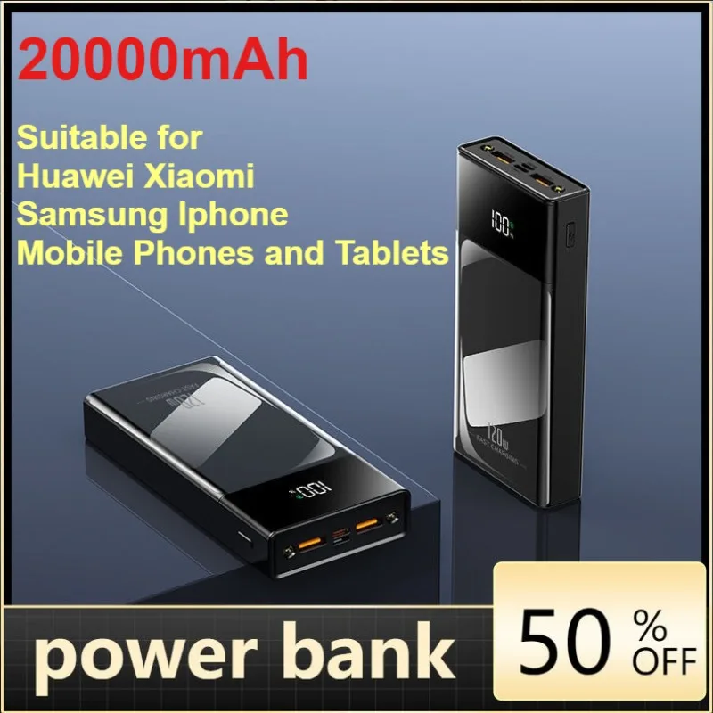120W 20000mAh Power Bank Fast Charging Suitable for Huawei Xiaomi Samsung Iphone Mobile Phones and Tablets Powerbank