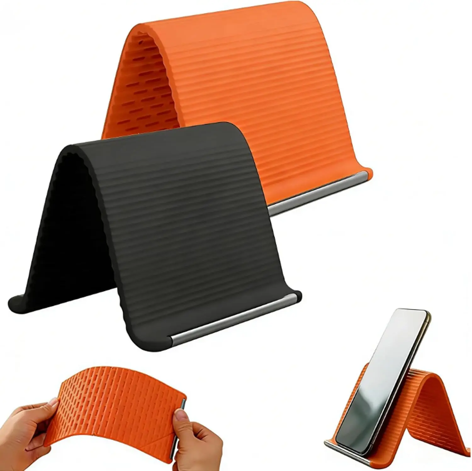 Portable Foldable Silicone Aluminum Phone Holder, Adjustable Stand for Travel, Airplane, Desk, Tablet & Laptop