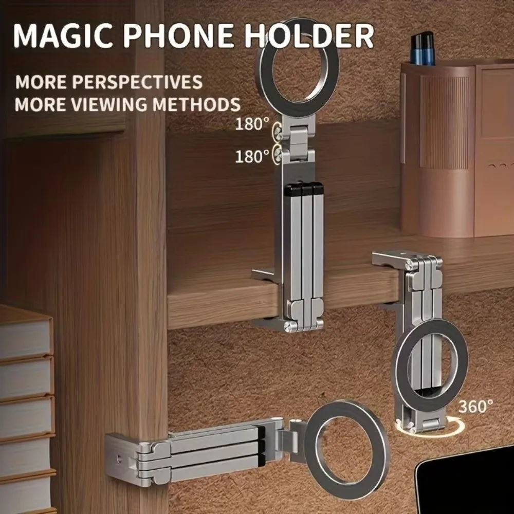 360° Rotation Magnetic Phone Tripod Holder Adjustable Bracket Creative Desk Phone Clip Bracket Universal Lightweight