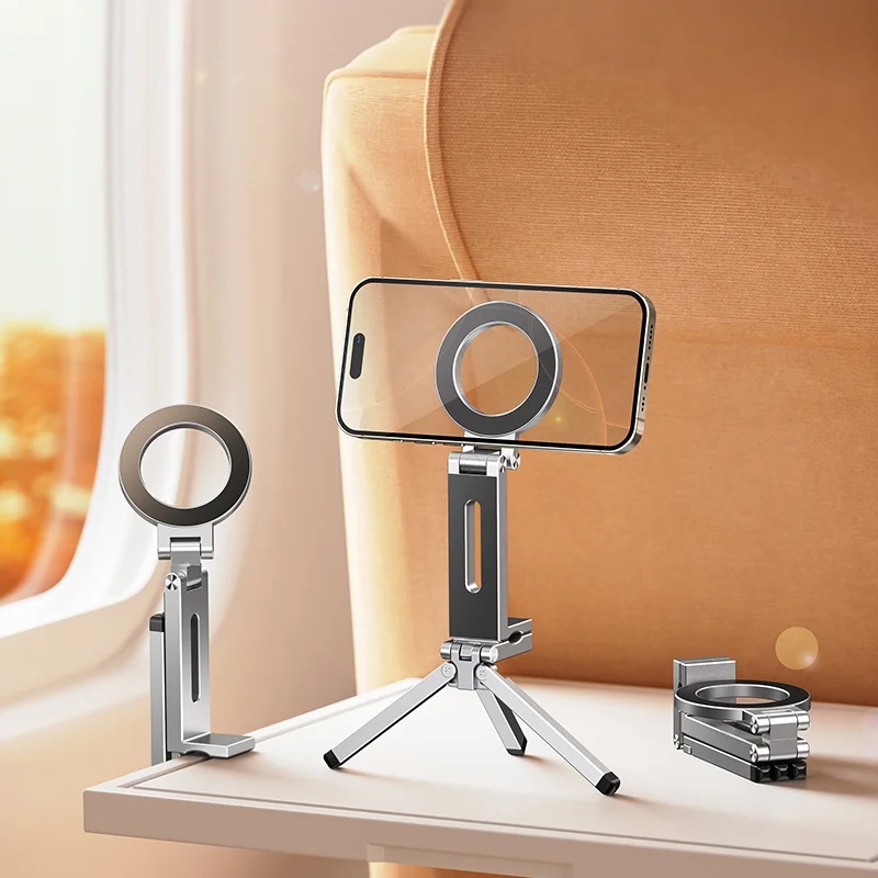 Foldable Magnetic Phone Tripod 360° Holder Portable Travel Stand For IPhone & Android Hands-Free Video Shooting Desk/Plane/Train