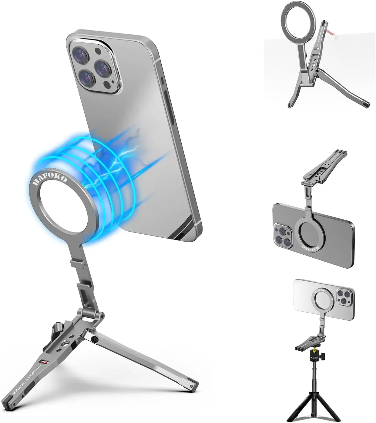 Magnetic Pocket Phone Tripod Aluminium Mini Desktop Foldable Magnetic Handheld Compatible for iPhone 17/16/15/14/13/12 P