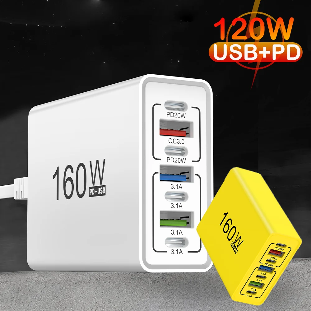 160W PD+USB Wired Wall Charger Fast Charging Mobile Phone Charger Smartphone Accessories EU/US Plug For iPhone Samsung Xiaomi 15