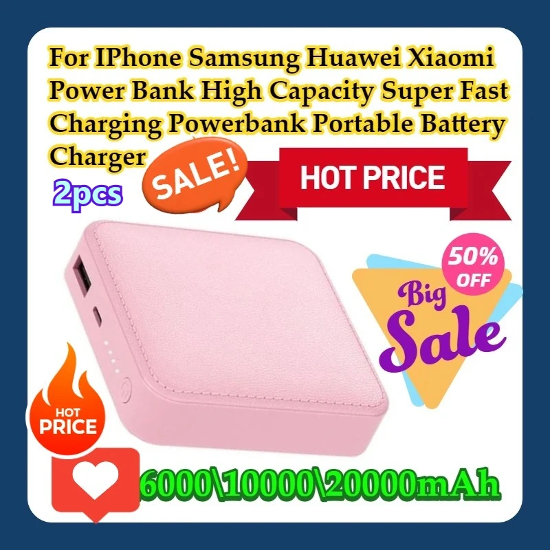 2pcs For IPhone Samsung Huawei Xiaomi 20000mAh Power Bank High Capacity Super Fast Charging Powerbank Portable Battery Charger