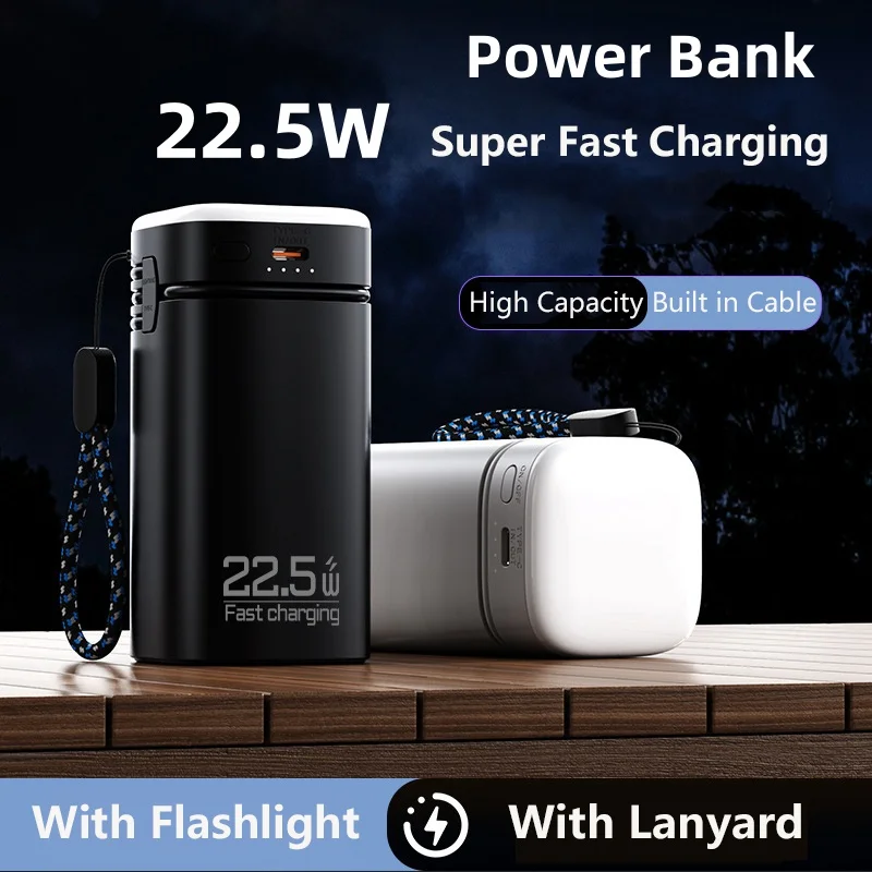 20000mAh Power Bank PD20W Dual Way Fast Charging Powerbank with Light for iPhone 17 Samsung Xiaomi Portable Charger With Cable