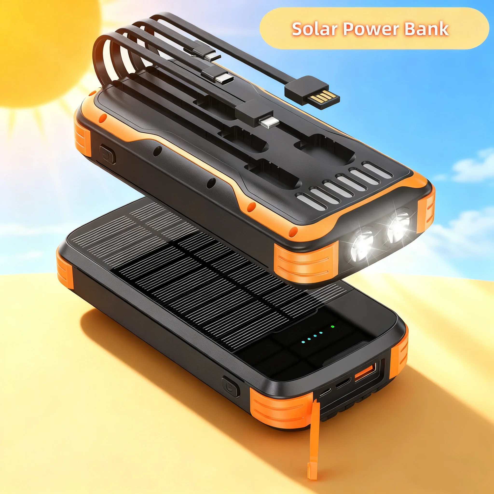 20000mAh Solar Power Bank 22.5W Fast Charging for iPhone 16 15 Samsung Xiaomi Powerbank Portable Charger with Light Waterproof