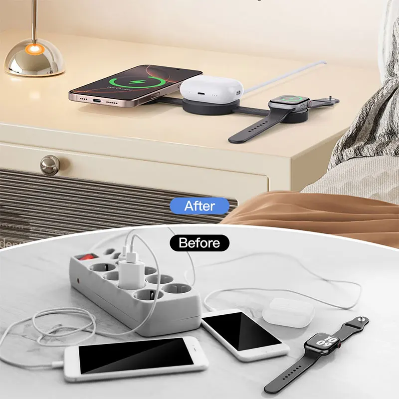 Portable Magnetic Wireless Charger Desktop Folding Three-in-one 18W Fast Charging Suitable For Android And Iphone Apple Watch