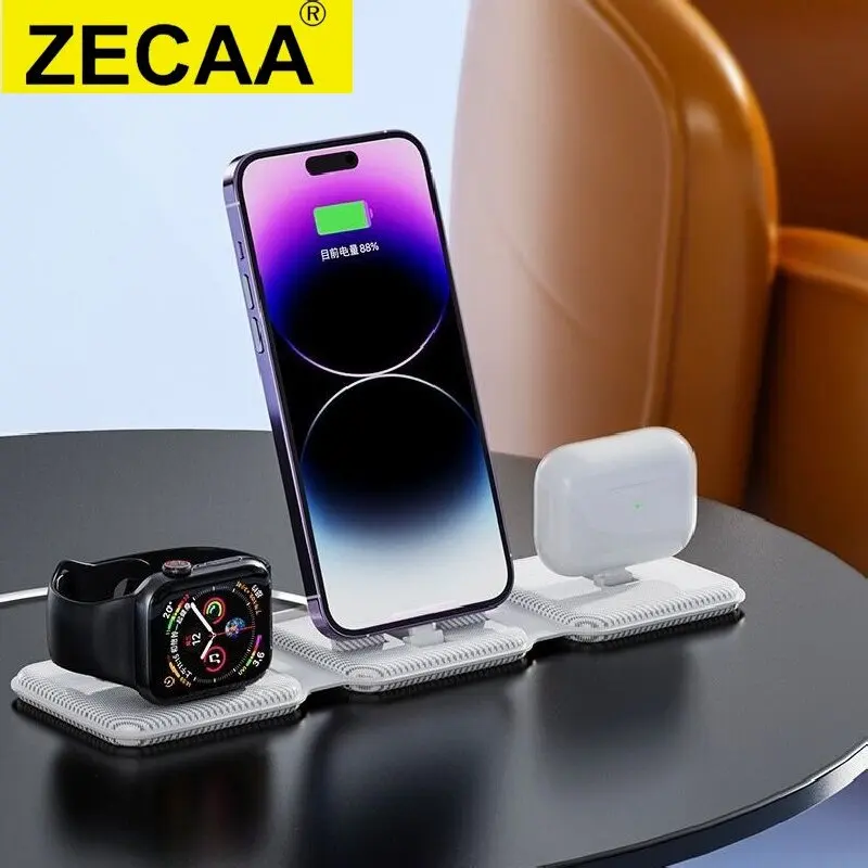 ZECAA 3 In 1 Foldable Magnetic Fast Charging Wireless Charger Stand For iPhone Air Pods Apple Watch Wireless Charger Pad