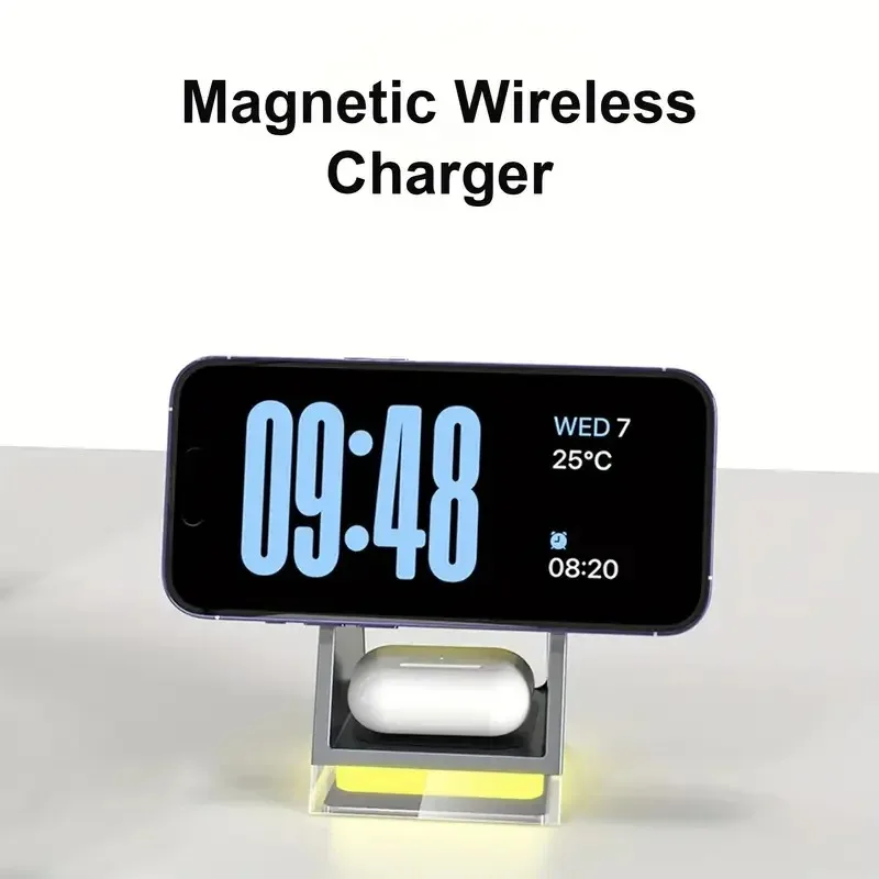 2 in 1 Magnetic Wireless Charger Stand Fast Charging For iPhone 17 16 15 14 13 12 AirPods Home Office Desktop Charging Accessory