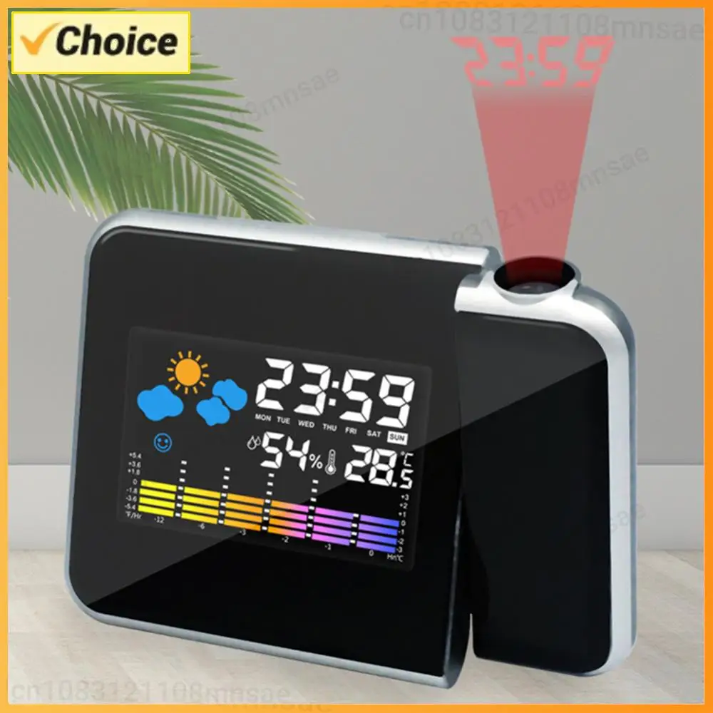 Smart Alarm Clock with Night Backlight Digital LED Projector Adjustable Projection Angle Desk Table Thermometer Hygrometer