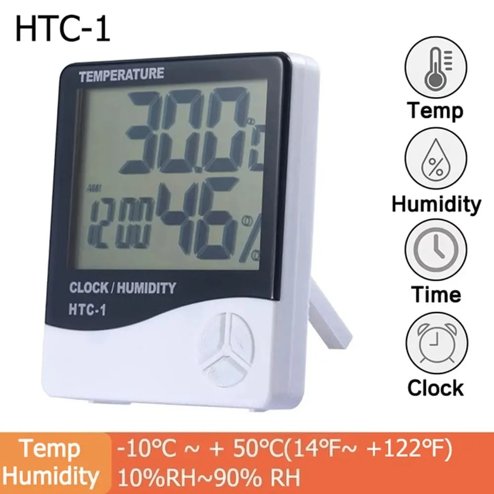 LCD Digital Temperature Humidity Meter HTC-2/HTC-1 Home Indoor Outdoor Hygrometer Thermometer Weather Station with Clock