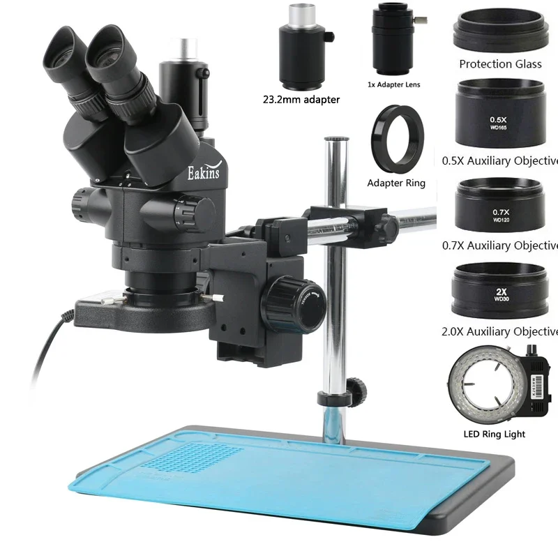 3.5X 7X 45X 90X Industrial Lab Simul Focal Adjustable Stereo Microscope Trinocular Microscope Set For PCB SMD Soldering Repair