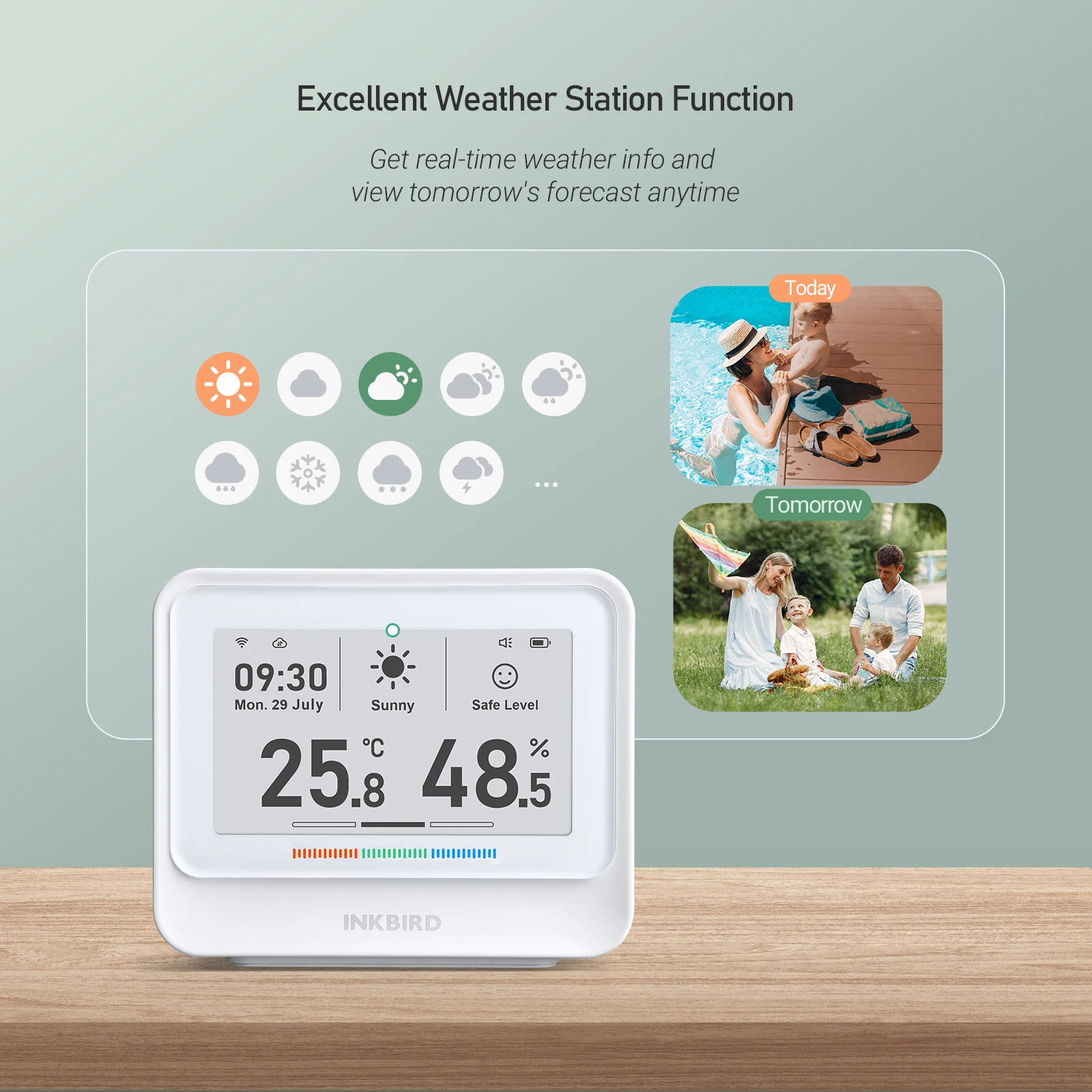 INKBIRD IBS-TH5-WIFI 3.71 Inch  8-in-1 Indoor Temperature and Humidity Monitor Home Weather Station with Electronic Ink Display
