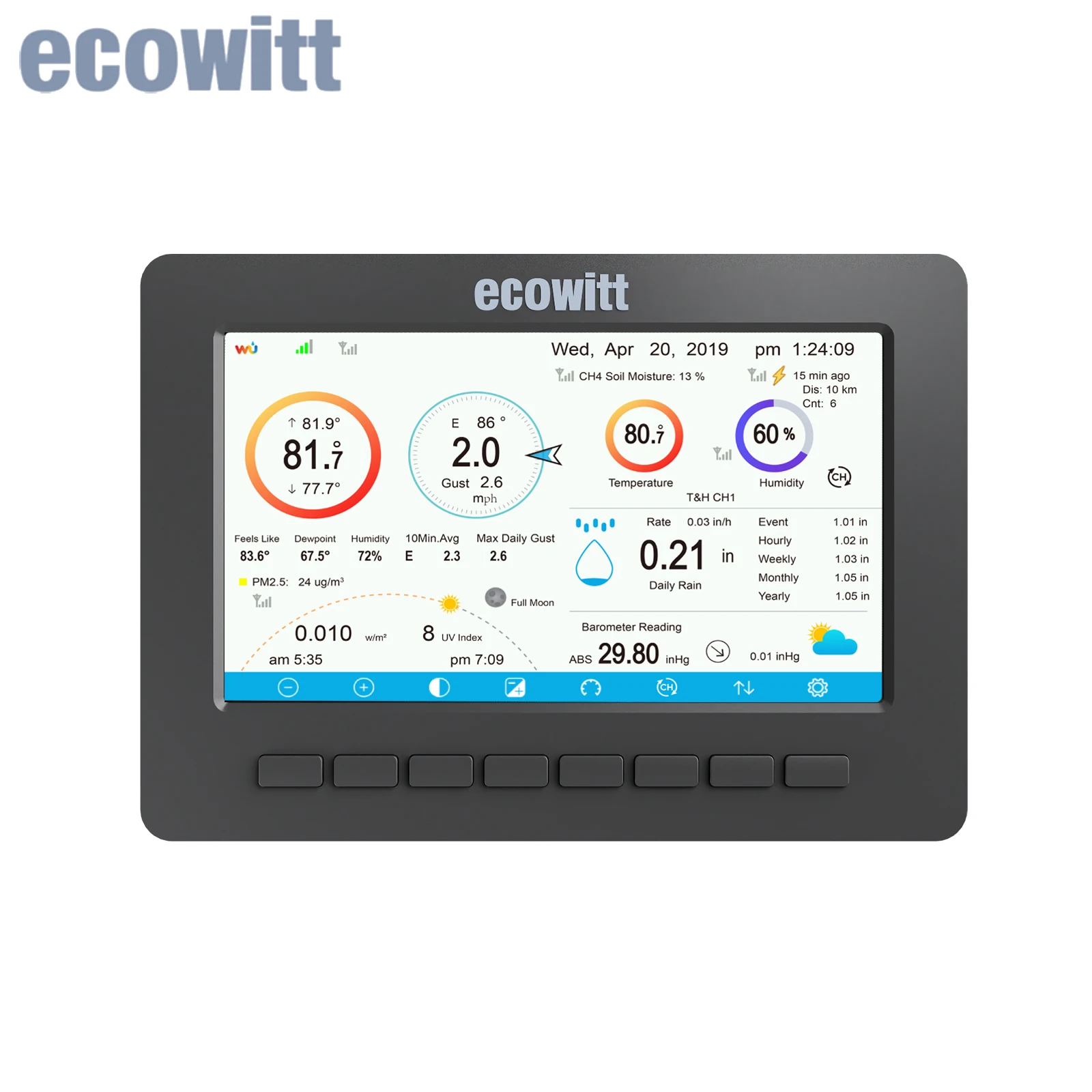 Ecowitt HP2550_C Console Only, 7" TFT Color Display with Backlight, Home Wi-Fi Weather Station Receiver Use with ECOWITT Sensors