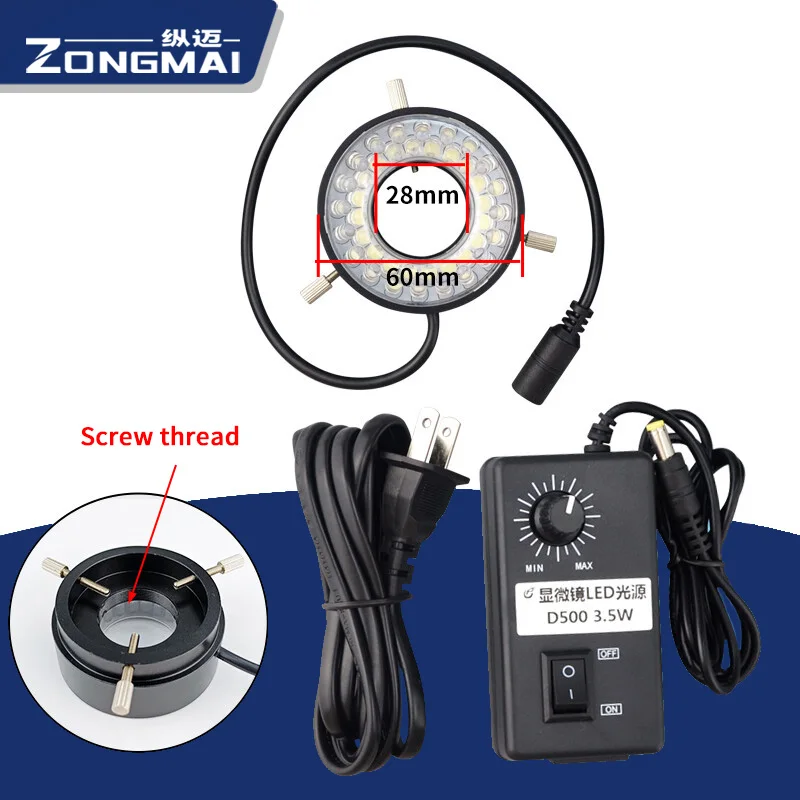 LED Ring Light Source Illuminator Lamp for Industrial Microscope Color Temperature Is 6500K and The Brightness Is Adjustable
