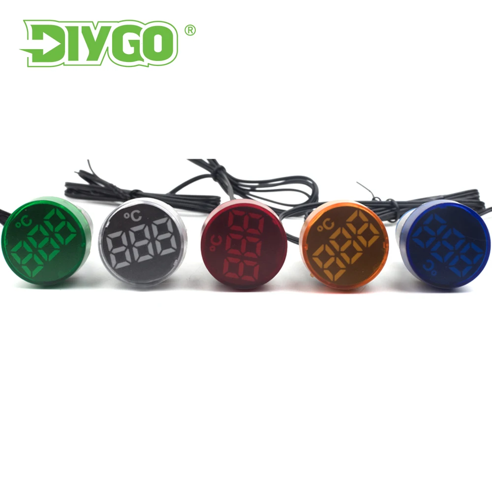 22mm Round Frosted Mini LED Light Display Digital Temperature Meter -20-199 Sensor Thermometer Recorder lndicator AC 20V-500V