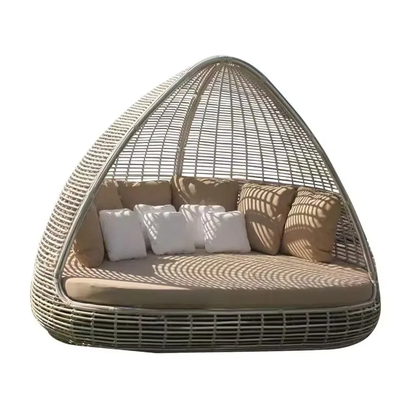 Outdoor Daybed Rattan Pool Sun Bed Comfortable Garden Furniture for Home Decor