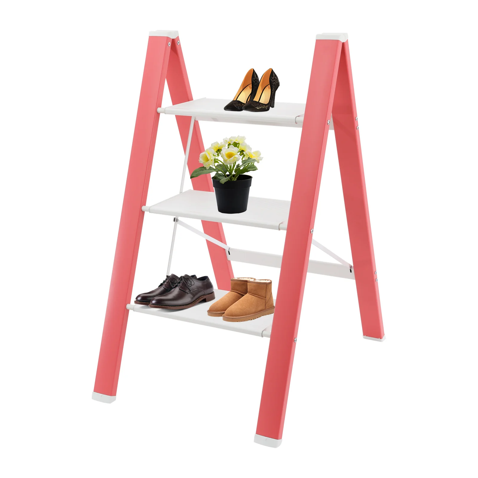 Foldable 3 Step Ladder Aluminum Lightweight Stool Non-Slip Wide Pedal Heavy Duty 330lbs Portable Step Stool Home Kitchen