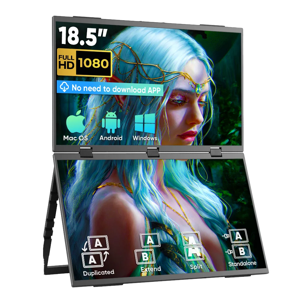 Factory Direct Sale 18.5 Inch LCD Dual Triple IPS Screen Foldable 1080P Dual Laptop Stand Gaming 60Hz Portable Monitor