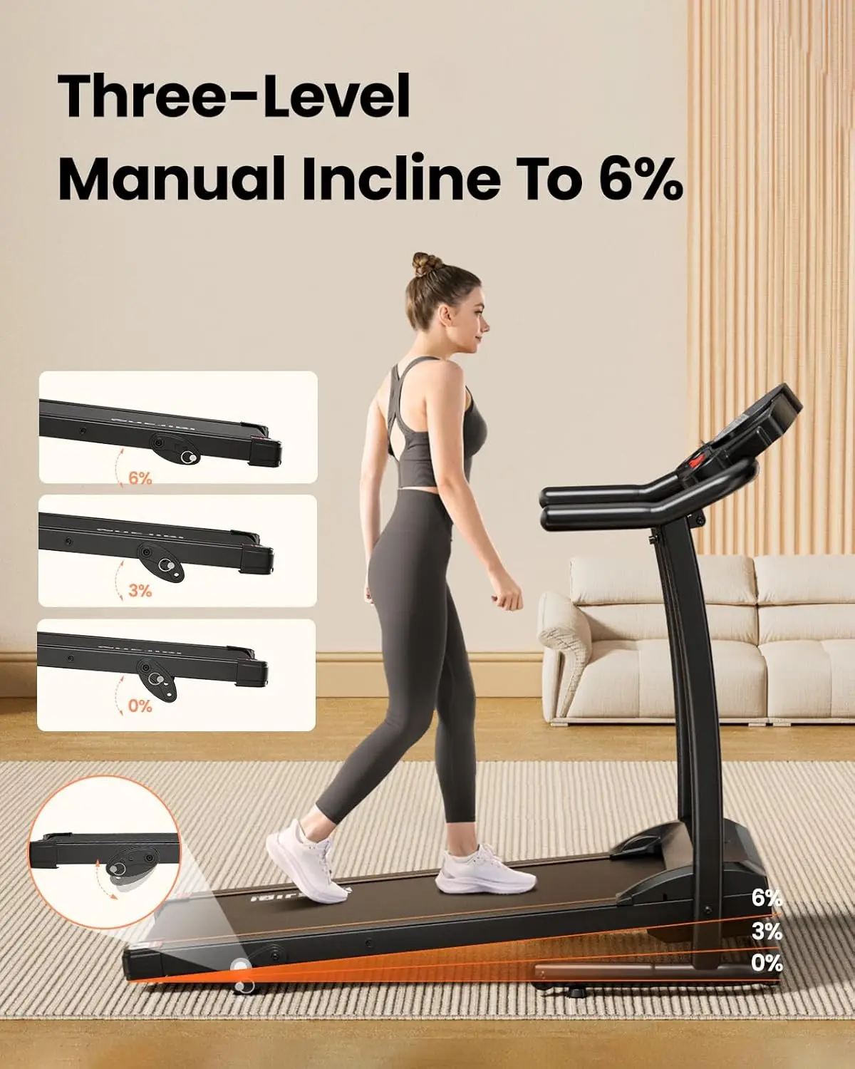 For 3.0HP Foldable Electric Treadmill 240 Lbs Capacity 12 Preset PROG LED Display Cup Holder Heart Rate Monitor for Home Office