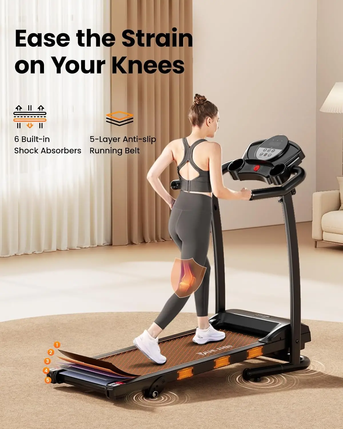 For 3.0HP Foldable Electric Treadmill 240 Lbs Capacity 12 Preset PROG LED Display Cup Holder Heart Rate Monitor for Home Office