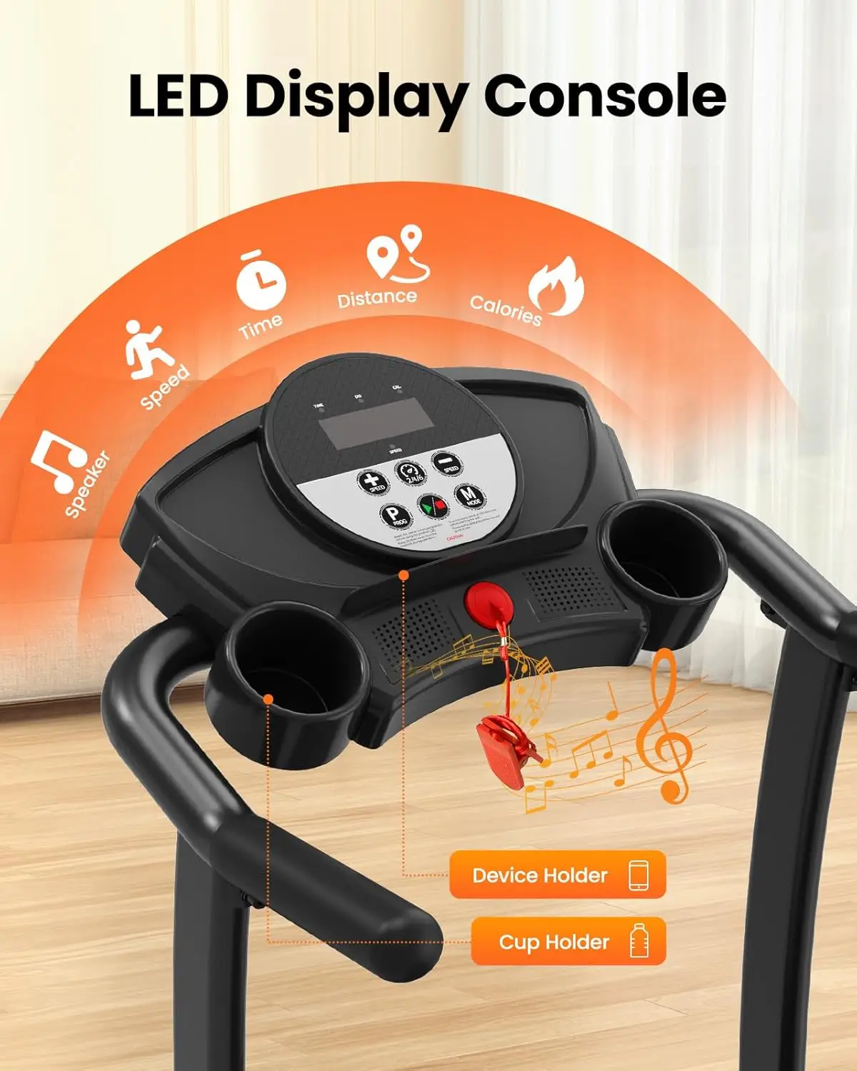 For 3.0HP Foldable Electric Treadmill 240 Lbs Capacity 12 Preset PROG LED Display Cup Holder Heart Rate Monitor for Home Office