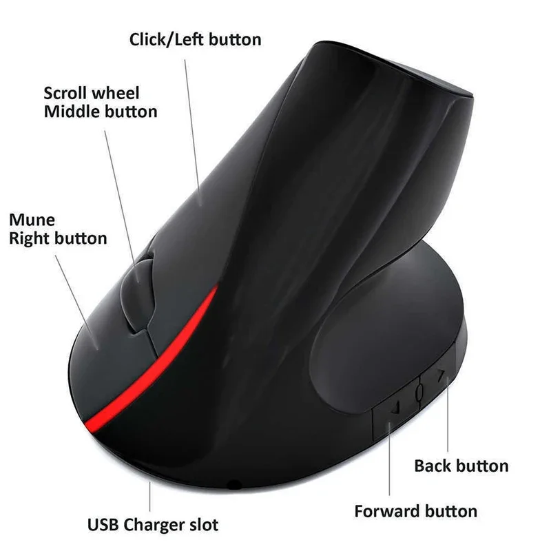 Ergonomic Vertical Mouse Wireless Rechargeable Gaming Computer Mice 1600 DPI USB Optical 5D 2.4G Mause For Gamer PC Laptop