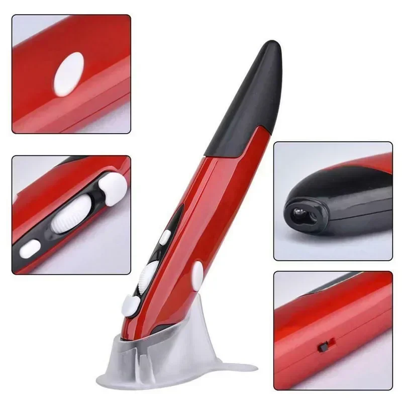 Mini 2.4G Wireless USB Optical Presenter Pen-Shaped Stylus Mouse 2.4GHz Adjustable 1600DPI 4 Key Mice for Laptop PC Smart TV Box