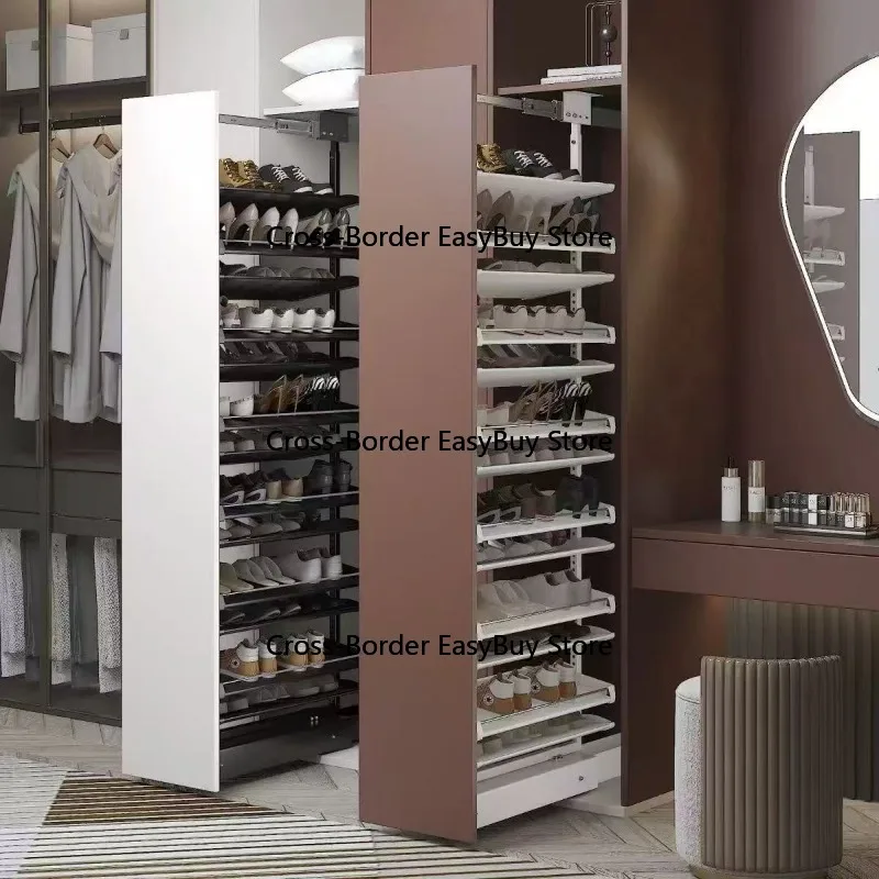 Retractable Push-Pull Shoe Cabinet, Large Capacity Staircase Shoe Storage Wardrobe, Pull-Out Shoe Rack Home Hardware Furniture