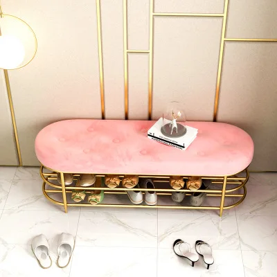 Simple Small Apartment Fabric Shoe Stool Modern Home Iron Shoe Rack Sofa Bench