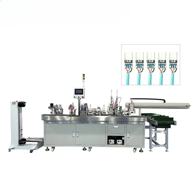 FACTORY Full-Automatic USB Data Cable Making Machine Micro Type-c Usb Wire Soldering Machine Wire Size 2.8-4.5mm 4 Cores Cable