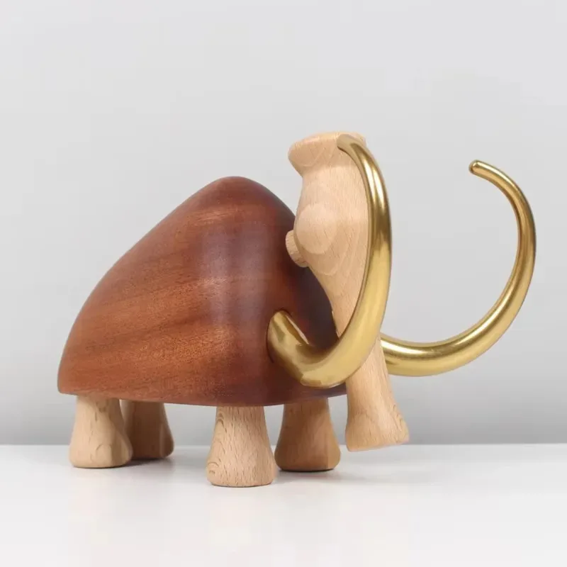 Solid wood carving mammoth home , TV cinet dktop decoration, Nordic minimalist style wooden handicrafts