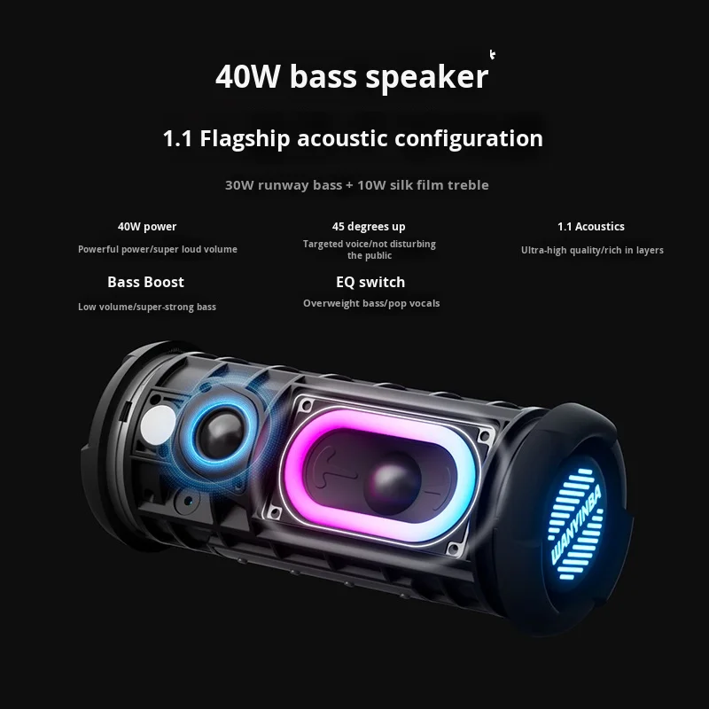 M9 Standard Edition 1.1-Channel Portable Car for Bluetooth Speaker Waterproof Outdoor RGB Super Bass Subwoofer Battery