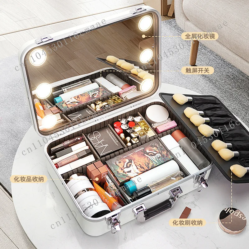 Professional Fashionable LED Light Mirror Train Case for Girls Makeup Artist Travel Cosmetic Bag Zipper Waterproof Candy Case