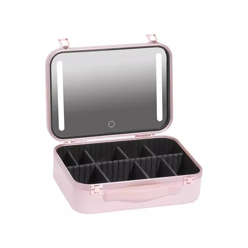 Cosmetic bag with lamp, LED light with mirror, professional portable travel, large-capacity cosmetic storage box, makeup artist