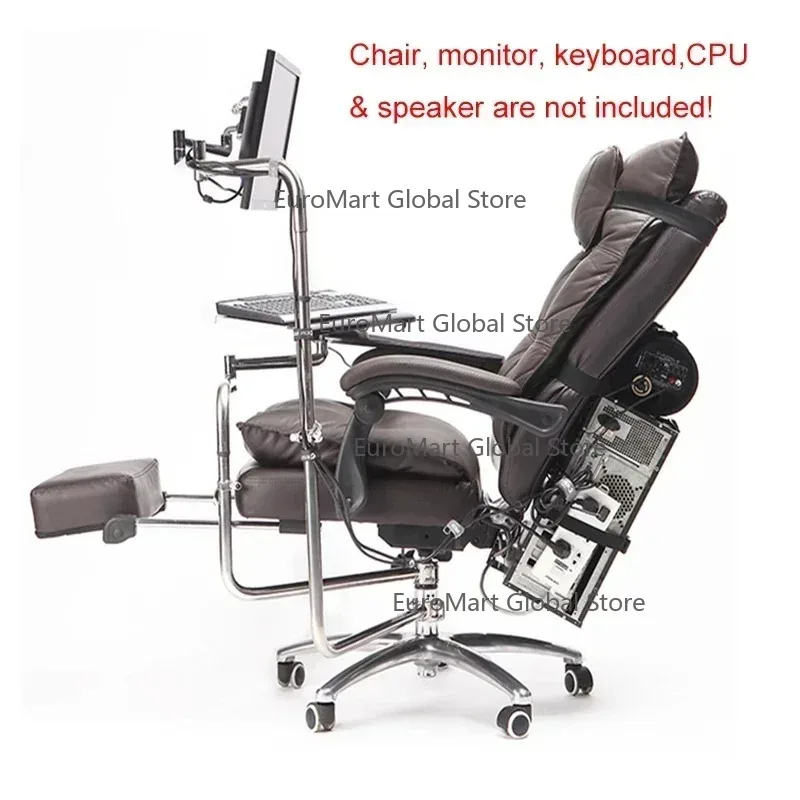 Solid Full Motion Chair Shaft Monitor Mount Keyboard Holder +Chair Arm Clamp Elbow Wrist Support Mouse Pad for Game Office