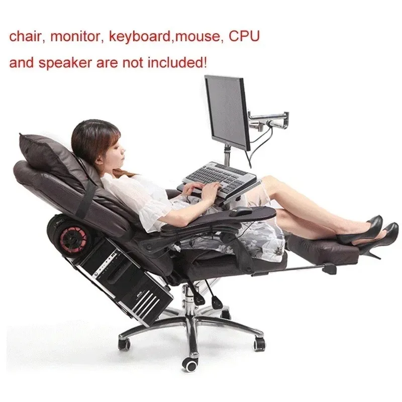 Solid Full Motion Chair Shaft Monitor Mount Keyboard Holder +Chair Arm Clamp Elbow Wrist Support Mouse Pad for Game Office