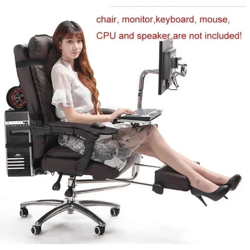 Solid Full Motion Chair Shaft Monitor Mount Keyboard Holder +Chair Arm Clamp Elbow Wrist Support Mouse Pad for Game Office