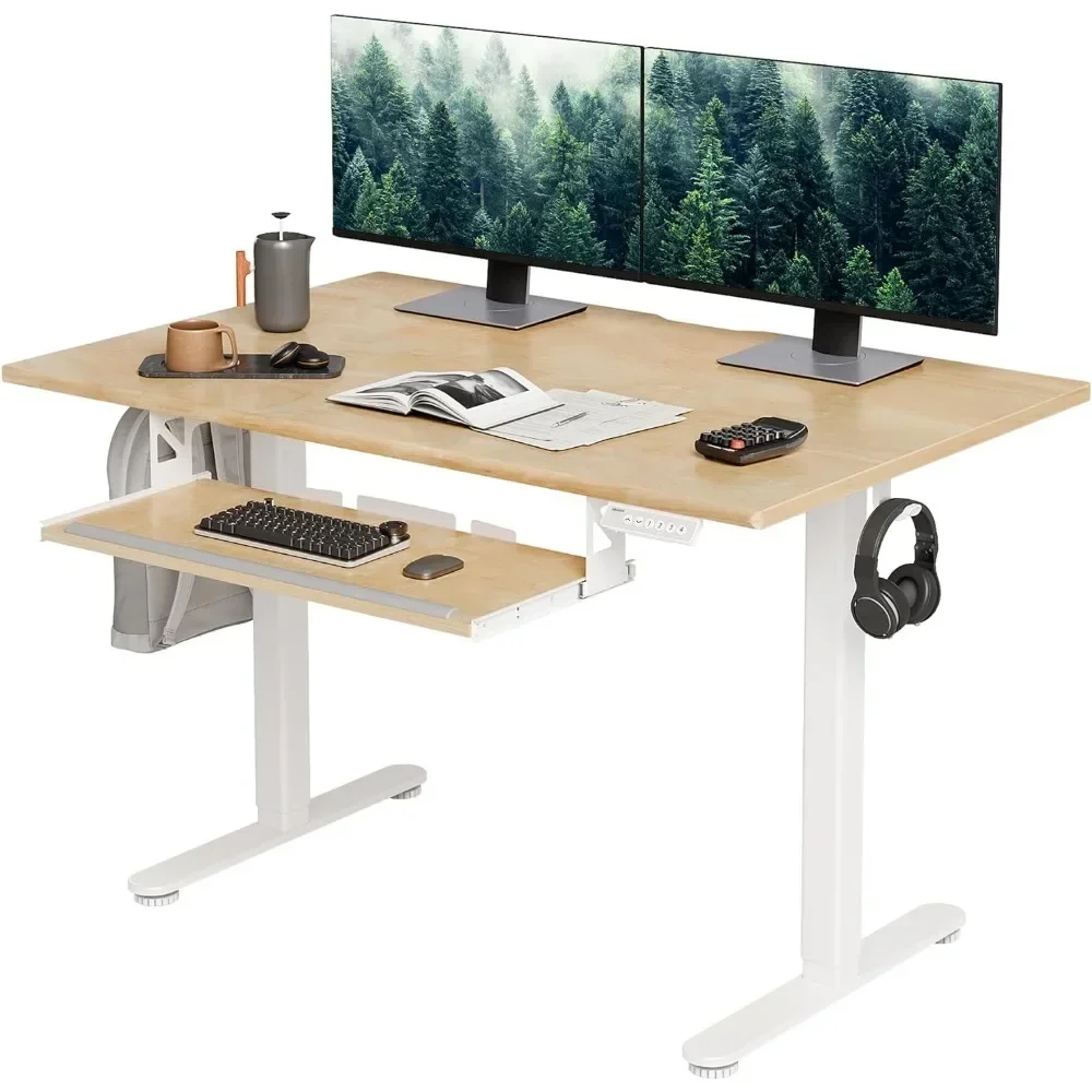 for for Electric Standing Desk, Solid Wood Adjustable Desk with Keyboard Tray, 48×24 Inch Stand up Home Office Desk