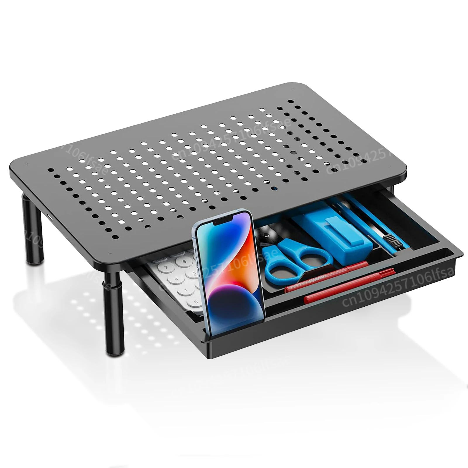 Computer Monitor Heighten Storage Rack with Drawer Notebook Heat Dissipation Holder Desktop Home Office Keyboard Organizer Shelf